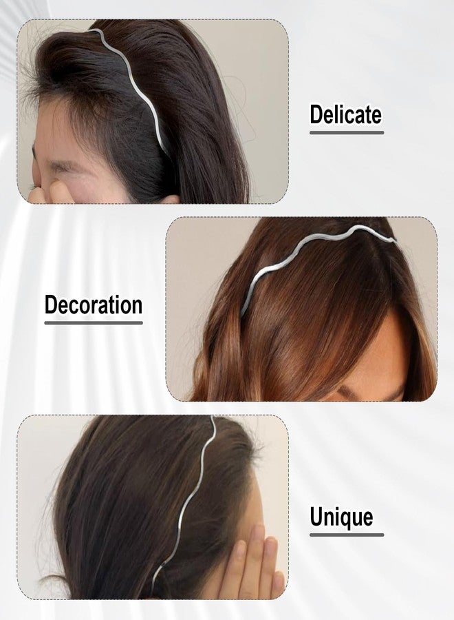 PKRFCJ Silver Headbands for Women 6 PCS,Metal Headband,Wavy Headband Non-slip,Trendy & Comfortable Accessories for Casual & Formal Wear,Black+silver - Image 4